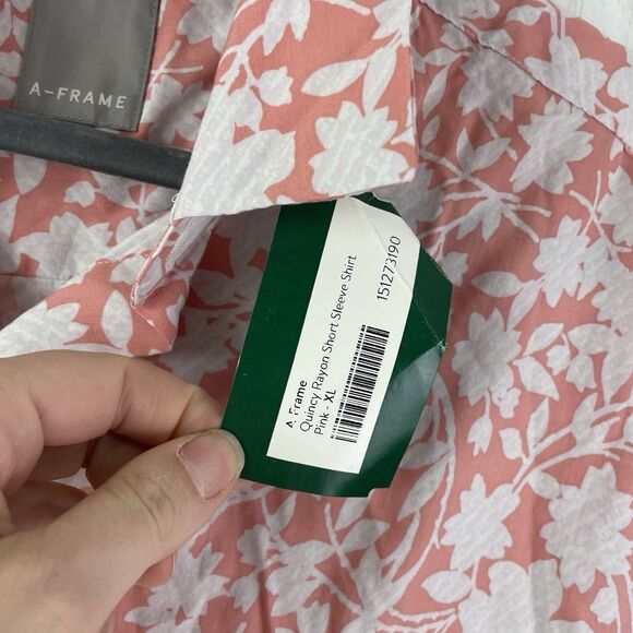 A-Frame Shirt Mens XL Slim Short Sleeve Button Up Pinky /Peach Floral NWT - Picture 3 of 8
